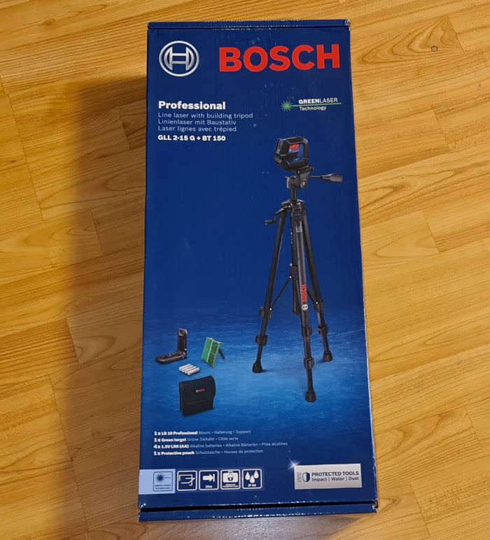 BOSCH 0601063W01 Line Laser GLL 2-15 G Professional with 4 battery (AA) and  tripod